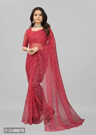 Beautiful Net Red Woven Design  Saree with Blouse piece For Women-thumb0