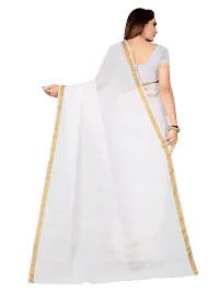 Stylish White Cotton Silk Solid Saree with Blouse piece For Women-thumb1