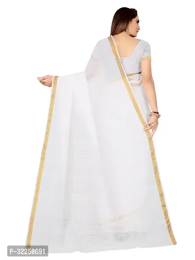 Stylish White Cotton Silk Solid Saree with Blouse piece For Women-thumb2