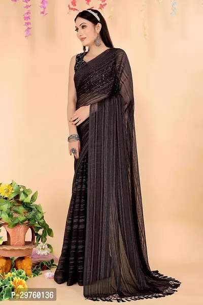 Elegant Black Chiffon Saree with Blouse piece For Women-thumb2