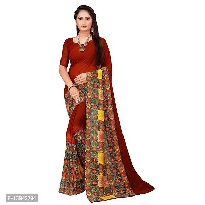 SAADHVI Women's Maroon Georgette Abstract Print Printed Saree With Unstithed Blouse(FL-Georgette55, Free Size) | Free Size-thumb0