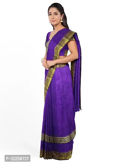 Stylish Purple Cotton Silk Solid Saree with Blouse piece For Women-thumb3