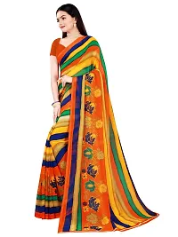 SAADHVI Women's Multi and Orange Georgette Striped Printed Saree With Unstitched Blouse(FL-Georgette78) | Free Size-thumb1