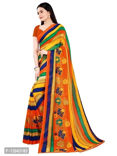 SAADHVI Women's Multi and Orange Georgette Striped Printed Saree With Unstitched Blouse(FL-Georgette78) | Free Size-thumb2