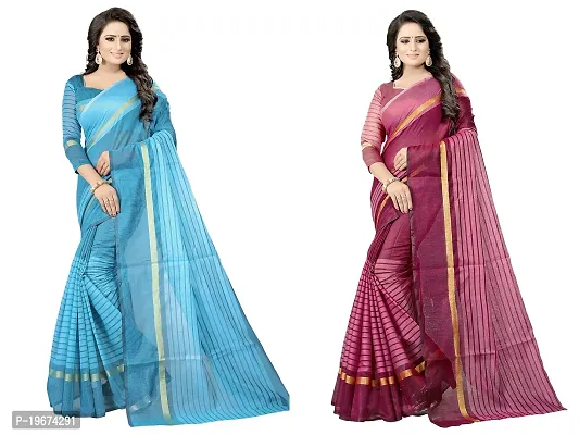 Women Stylish Cotton Silk Solid Saree with Blouse piece-thumb0