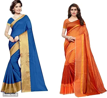 Women Stylish Cotton Silk Solid Saree with Blouse piece