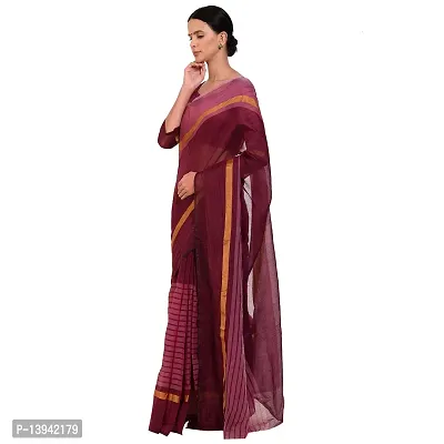 SAADHVI Women's Pink Cotton Silk Striped Work Saree(FL-IF-RustomWine-GO, Free Size) | Free Size-thumb4