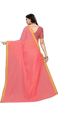 Stylish Pink Cotton Silk Solid Saree with Blouse piece For Women-thumb1