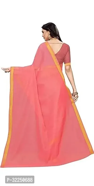 Stylish Pink Cotton Silk Solid Saree with Blouse piece For Women-thumb2