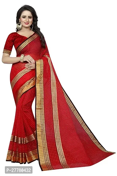 Stylish Cotton Silk Red Printed Saree With Blouse Piece For Women-thumb0