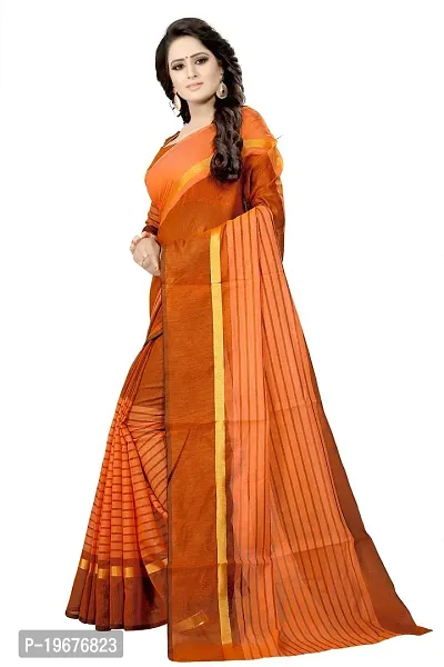 Women Stylish Cotton Silk Striped Saree with Blouse piece-thumb4