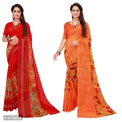 Stylish Georgette Multicoloured Printed Saree With Blouse Piece For Women Pack Of 2-thumb0