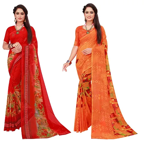 Stylish Georgette Saree With Blouse Piece For Women Pack Of 2