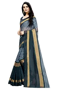 Stylish Cotton Silk Grey Printed Saree With Blouse Piece For Women-thumb2