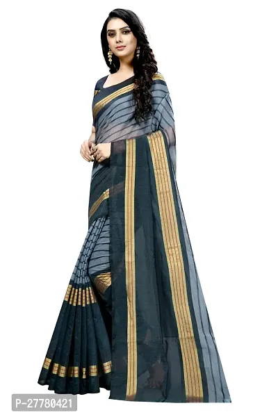 Stylish Cotton Silk Grey Printed Saree With Blouse Piece For Women-thumb3