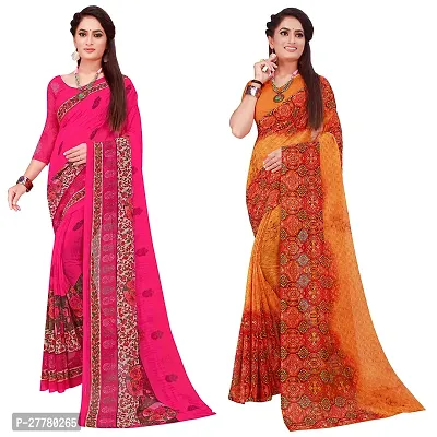 Stylish Georgette Multicoloured Printed Saree With Blouse Piece For Women Pack Of 2