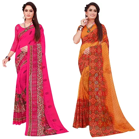 Stylish Georgette Saree With Blouse Piece For Women Pack Of 2