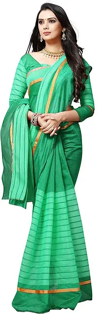 Women Stylish Cotton Silk Striped Saree with Blouse piece-thumb1