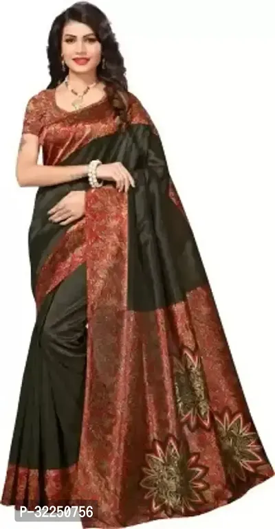 Stylish Black Cotton Silk Printed Saree with Blouse piece For Women-thumb0