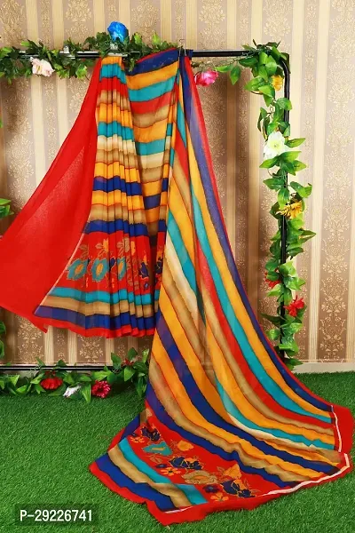 Beautiful Multicoloured Georgette Printed Saree With Blouse Piece For Women