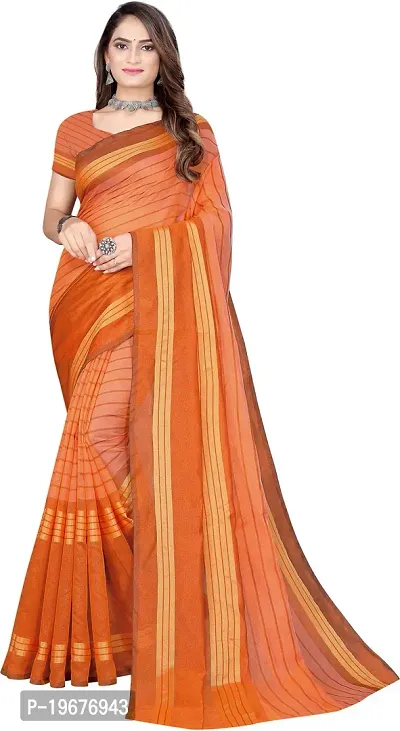 Women Stylish Cotton Silk Striped Saree with Blouse piece-thumb0