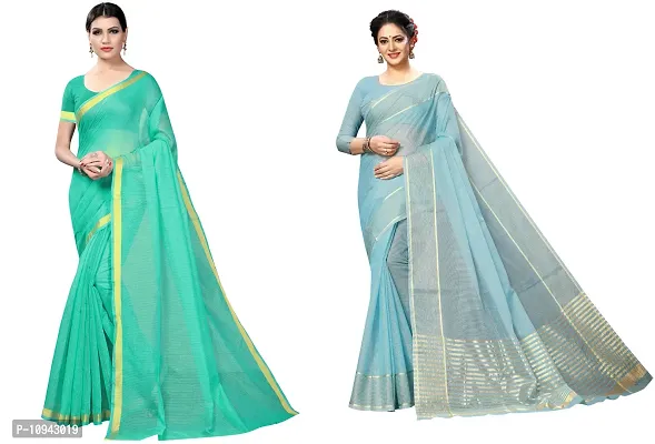 Stylish Cotton Blend Saree With Blouse Piece For Women Pack Of 2