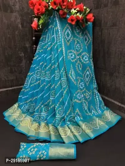 Stylish Blue Cotton Silk Saree With Blouse Piece For Women