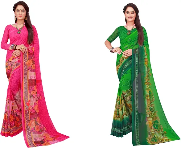 Stylish Fancy Georgette Daily Wear Saree With Blouse Piece For Women Pack Of 2