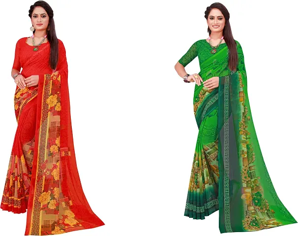 Stylish Fancy Georgette Daily Wear Saree With Blouse Piece For Women Pack Of 2