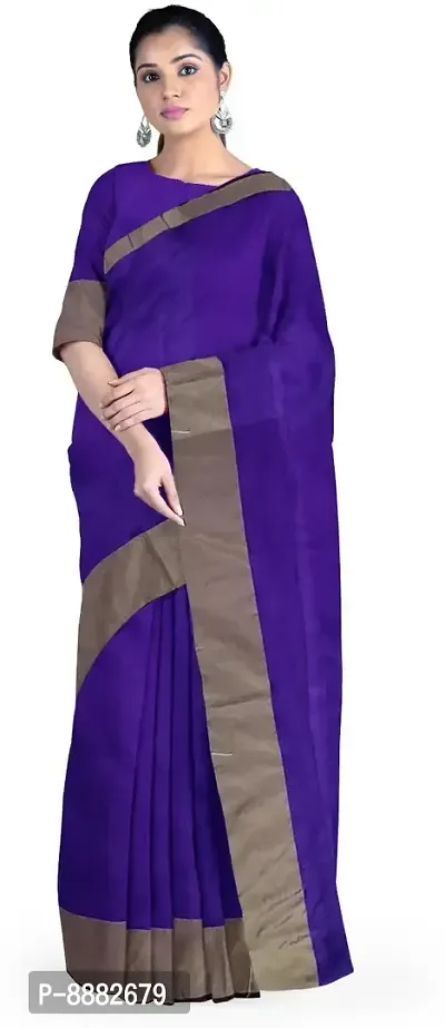 Stylish Fancy Cotton Silk Daily Wear Solid Saree With Blouse Piece For Women-thumb0