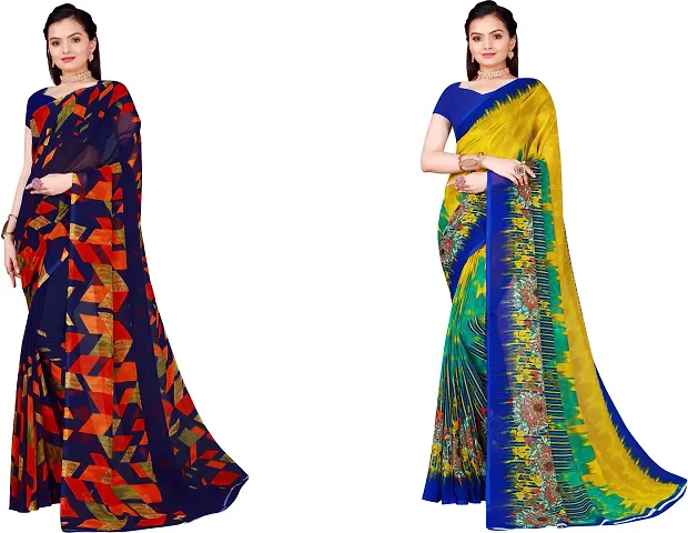 Stylish Fancy Georgette Saree With Blouse Piece For Women Pack Of 2