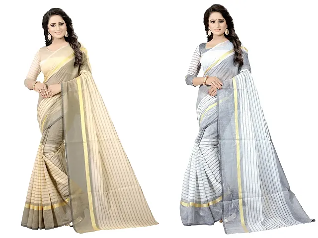 Stylish Polycotton Saree without Blouse piece For Women Pack Of 2