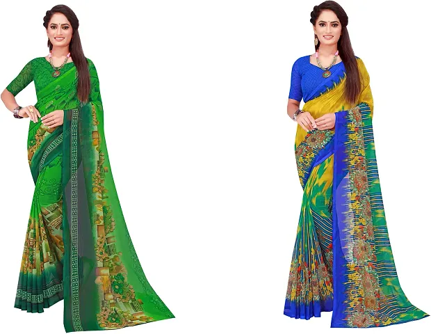 Stylish Fancy Georgette Daily Wear Saree With Blouse Piece For Women Pack Of 2