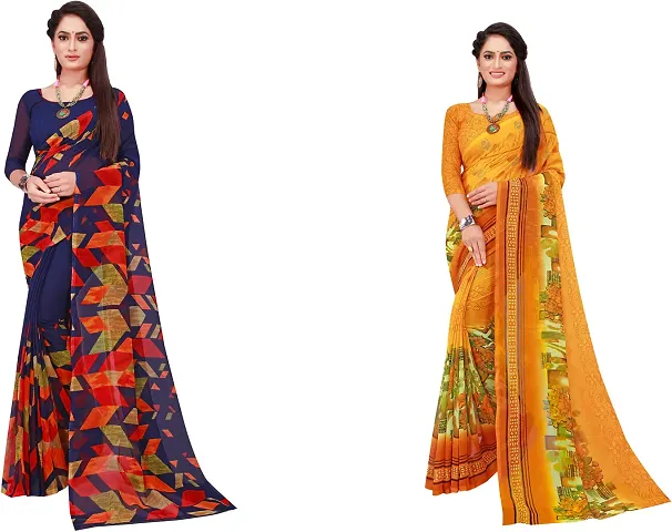 Stylish Georgette Daily Wear Saree with Blouse piece For Women Pack Of 2