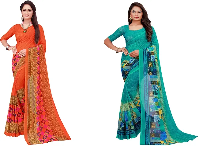 Combo of 2 Daily Wear Georgette Printed Sarees With Blouse Piece