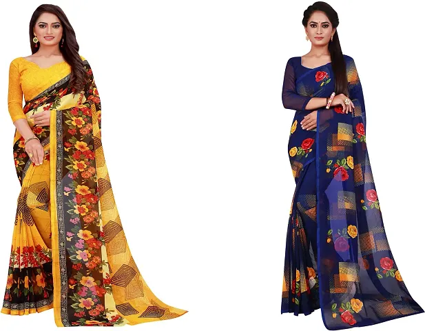 Stylish Fancy Georgette Saree With Blouse Piece Combo For Women Pack Of 2