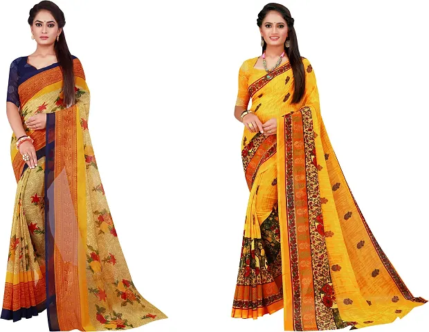 Stylish Fancy Georgette Saree With Blouse Piece For Women Pack Of 2