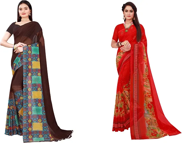 Stylish Fancy Georgette Saree With Blouse Piece Combo For Women Pack Of 2