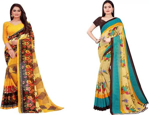 Stylish Georgette Saree With Blouse Piece For Women Pack Of 2