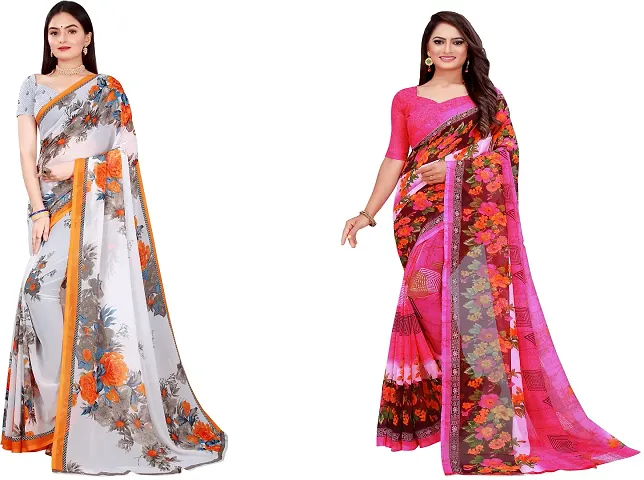 Stylish Georgette Daily Wear Saree with Blouse piece For Women Pack Of 3