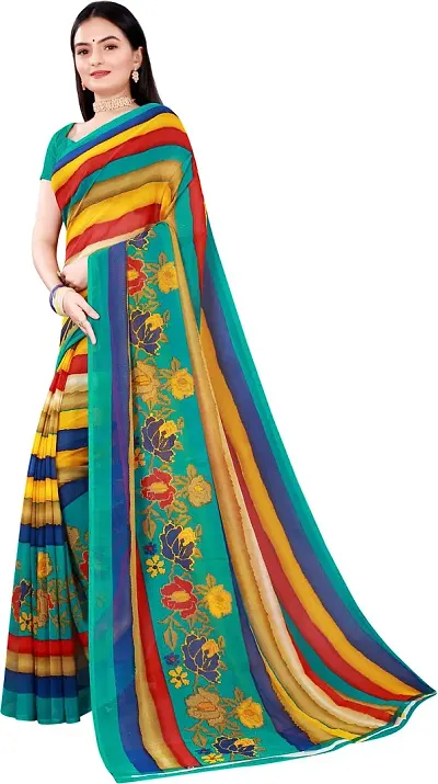 Todaydeal Women and Georgette Striped Saree With Unstitched Blouse