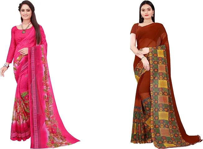 Stylish Fancy Georgette Saree With Blouse Piece Combo For Women Pack Of 2