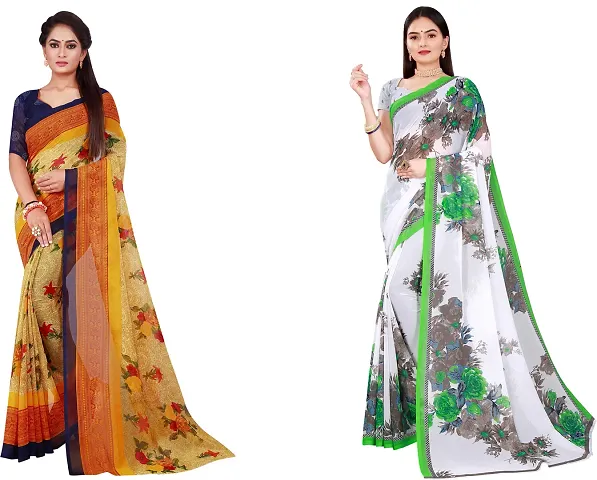 Stylish Fancy Georgette Saree With Blouse Piece Combo For Women Pack Of 2