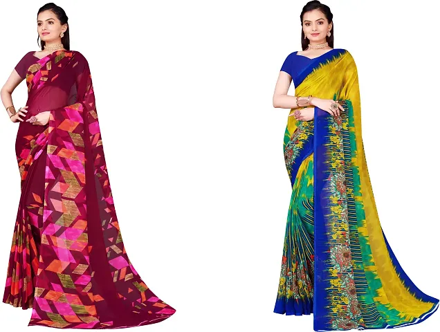 Stylish Fancy Georgette Saree With Blouse Piece For Women Pack Of 2