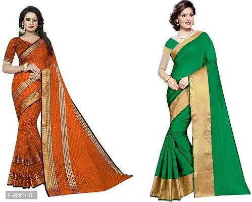 Stylish Fancy Cotton Silk Kota Doria Self Pattern Saree With Blouse Piece For Women Pack Of 2-thumb0