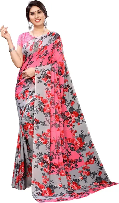 Stunning Georgette Printed Saree with Blouse piece