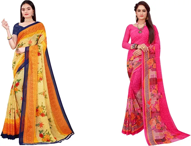 Stylish Fancy Georgette Saree With Blouse Piece Combo For Women Pack Of 2