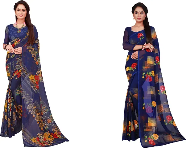 Stylish Fancy Georgette Saree With Blouse Piece Combo For Women Pack Of 2