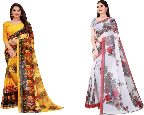 Stylish Fancy Georgette Saree With Blouse Piece Combo For Women Pack Of 2