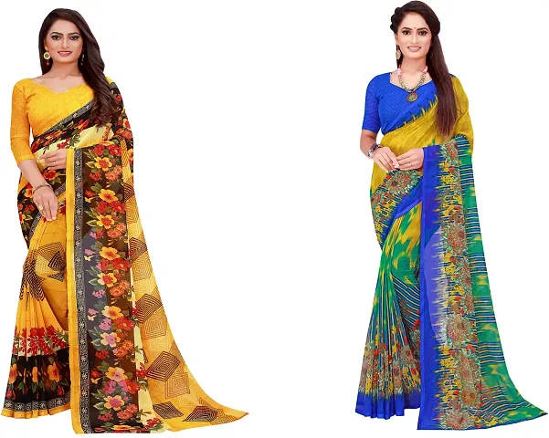 Stylish Fancy Georgette Daily Wear Saree With Blouse Piece For Women Pack Of 2